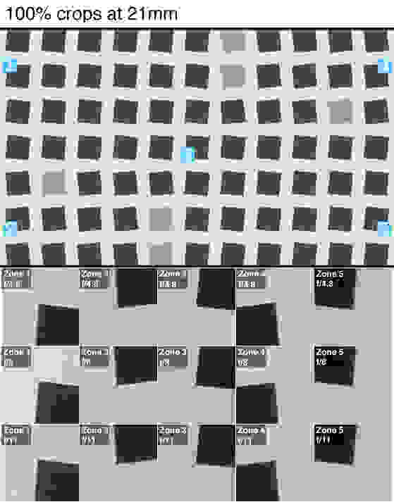 100% crops of a resolution chart shot by the Nikon 1 J4.