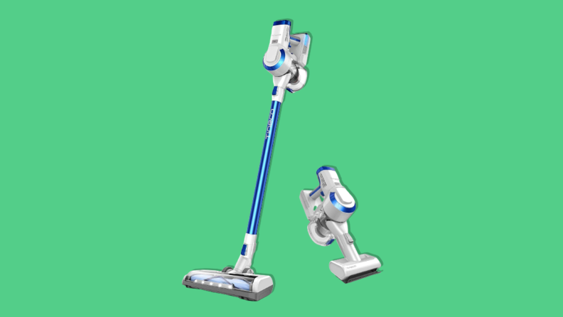 The Tineco A10 Hero cordless vacuum cleaner is a college dorm room essential on a green background.