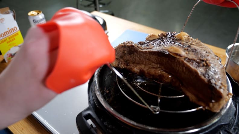 Removing corned beef from pot