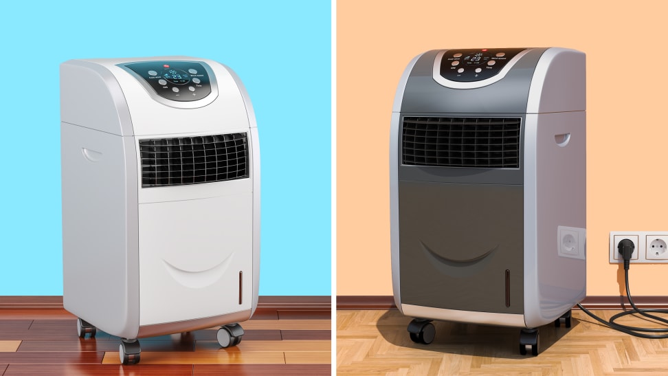A portable air conditioner in a living room