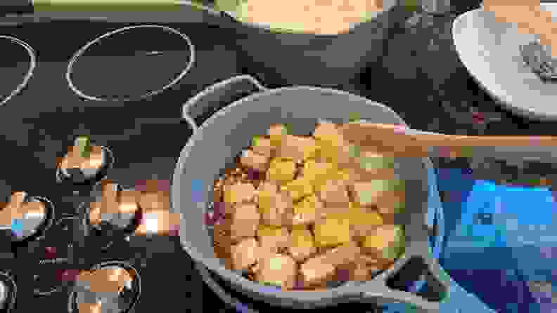 Always Pan cooking some fried tofu.