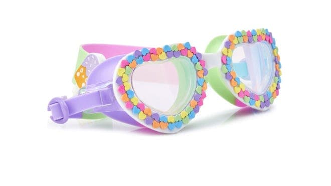 Colorful heart-shaped children's goggles.