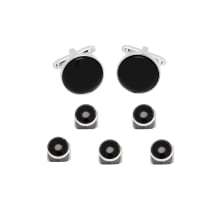 Product image of Cufflinks, Inc. 5-Piece Silver And Onyx Cufflink & Stud Set