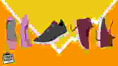 Various shoes on yellow background