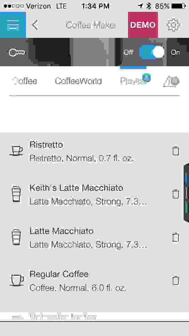 The Bosch Home Connect Smart Coffee Maker Playlist Screenshot