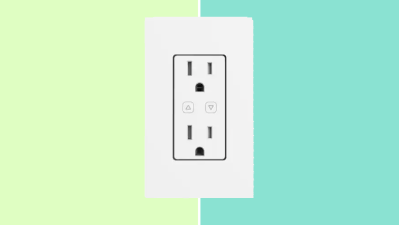 An image of a smart outlet designed to replace wall outlets in white.