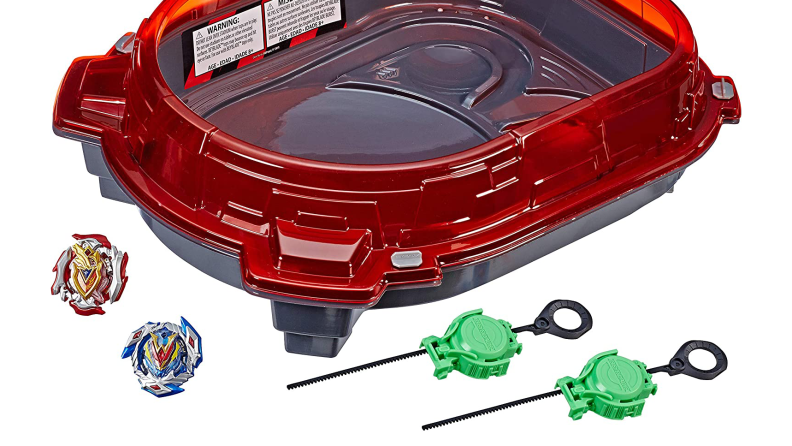 A red arena for spinning tops called Beyblades