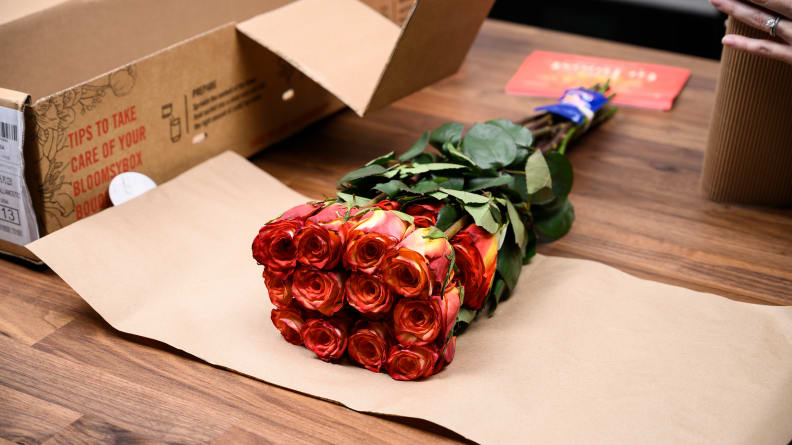 Unwrapped flowers on a table