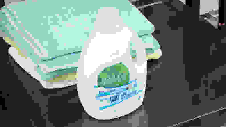 Eco-friendly laundry detergent on top of a washing machine