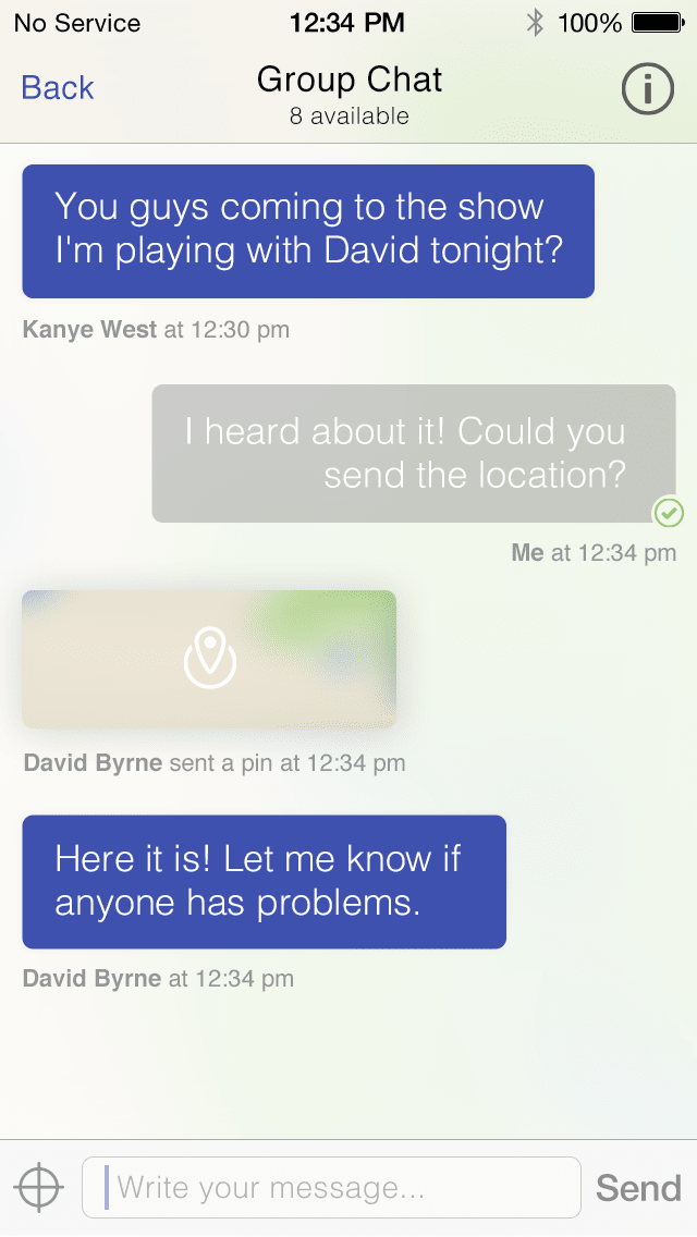 A text dialogue using the goTenna