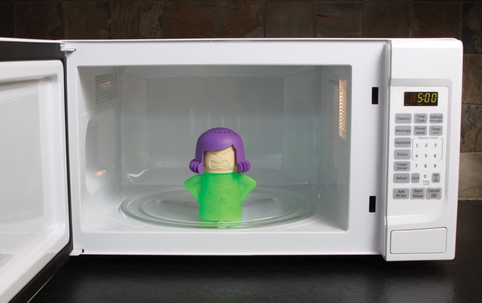 Angry Mama steams away the crud in your microwave.