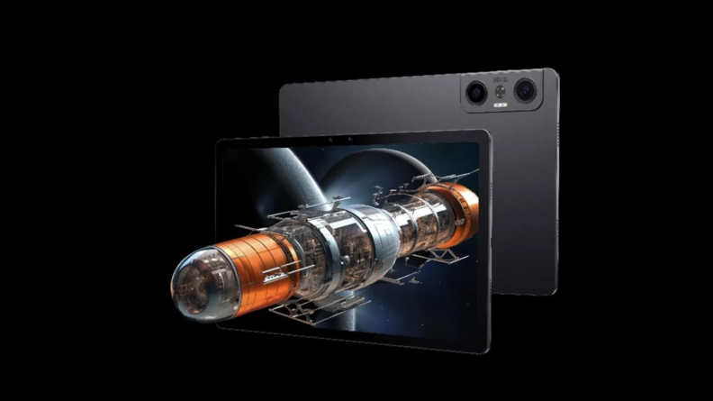 The Nubia Pad 3D 2 tablet with an image of a satellite coming out of the screen.