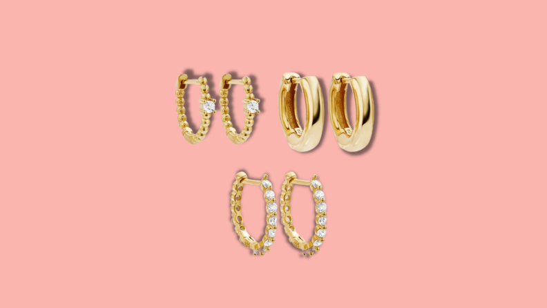 3 pairs of gold earrings