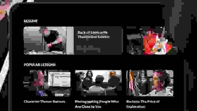 The interface of the Masterclass website with video clips.