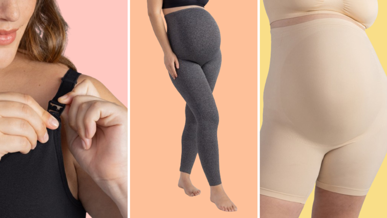 Three photos of models wearing Shapermint maternity shapewear.