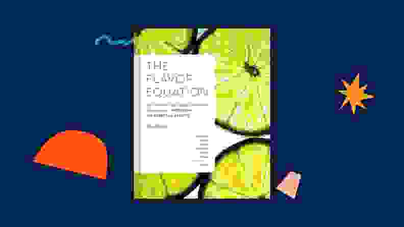 The Flavor Equation cookbook against a dark blue background.