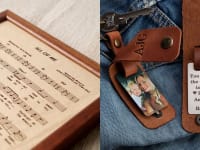 Left: Leather Sheet Music; Right: Leather Keychain