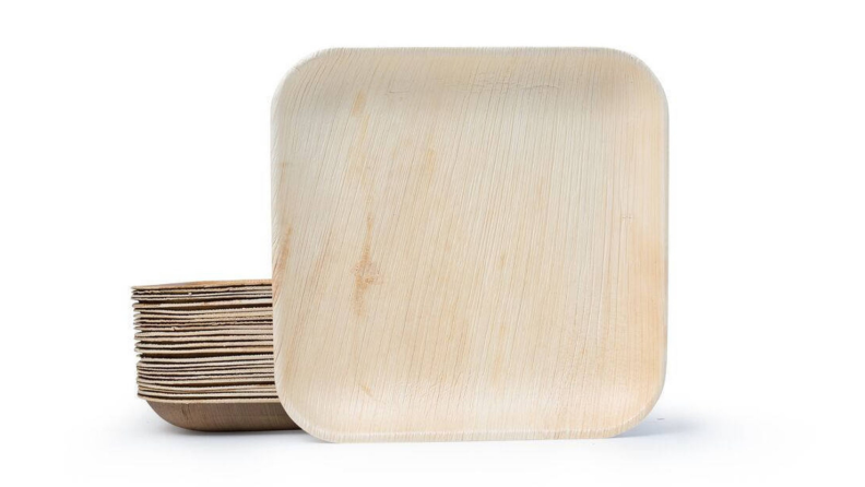 Bamboo plates against a white background.