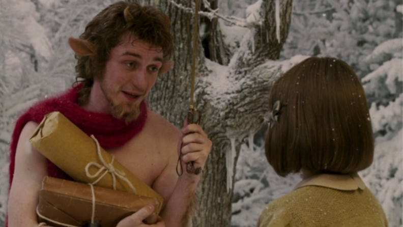 A still from 'The Chronicles of Narnia' featuring Mr. Tumnus and Lucy.