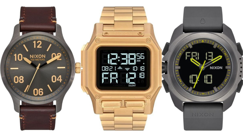 nixon watches showing off analog, digital, and hybrid styles