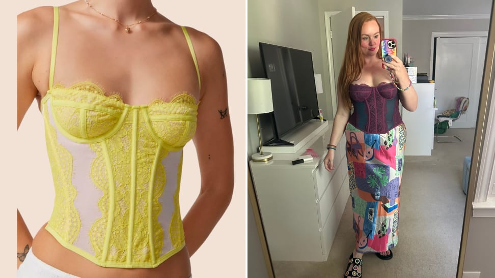 Clothing: Fashion: Underwear: Woman wearing corsett placing