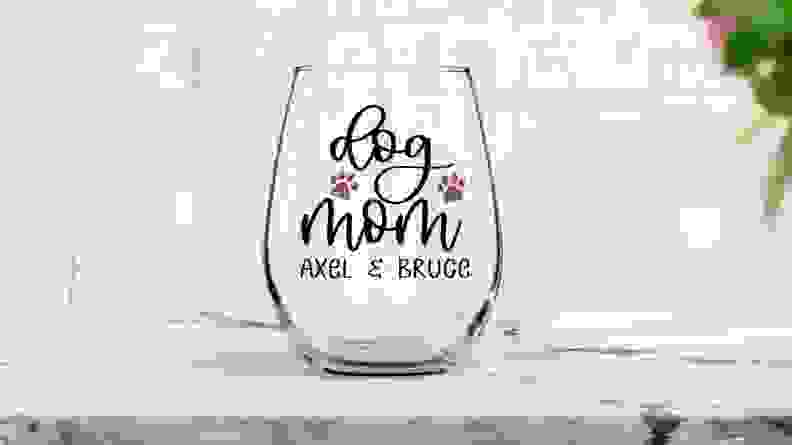 For the wine-loving dog mom: Dog Mom Wine Glass