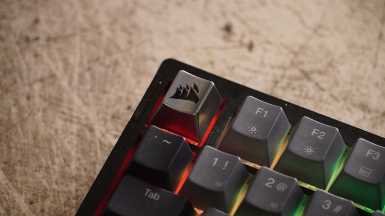 Close-up of the Escape key with the Corsair logo.