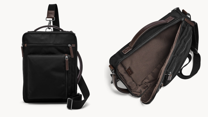 Upright commuter bag from Fossil, open messenger bag by Fossil.