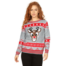 Product image of Tipsy Elves Women’s Sequin Rudolph Light Up Ugly Christmas Sweater