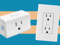 A smart plug next to a smart outlet