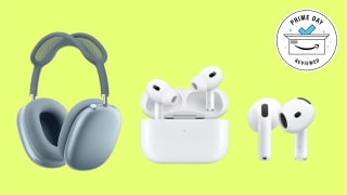Three different Apple headphones on a yellow background