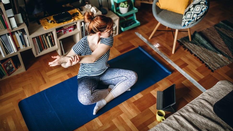 Woman doing yoga at home
