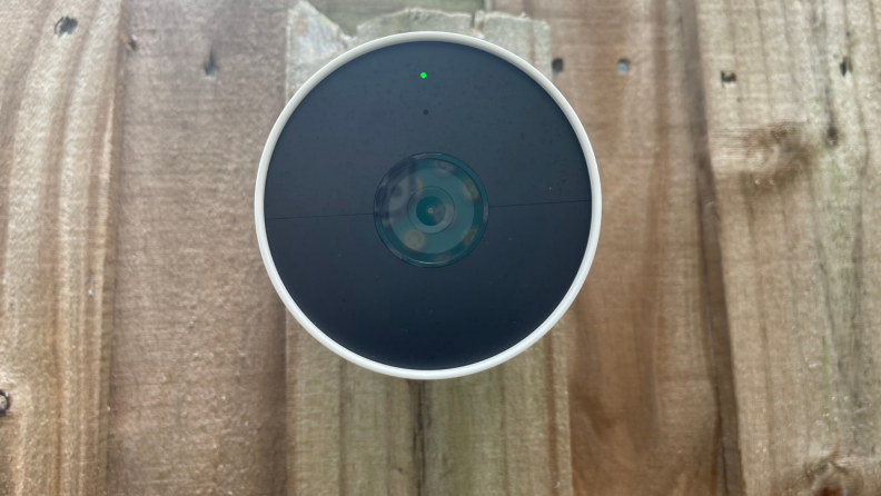 A close-up view of Google's Nest Cam (Battery)