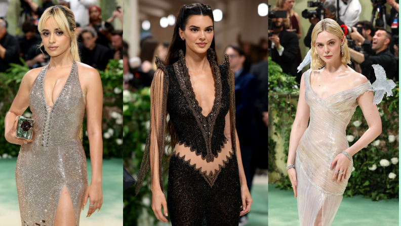 Collage of Camila Cabello, Kendall Jenner, and Elle Fanning at the 2024 Met Gala.