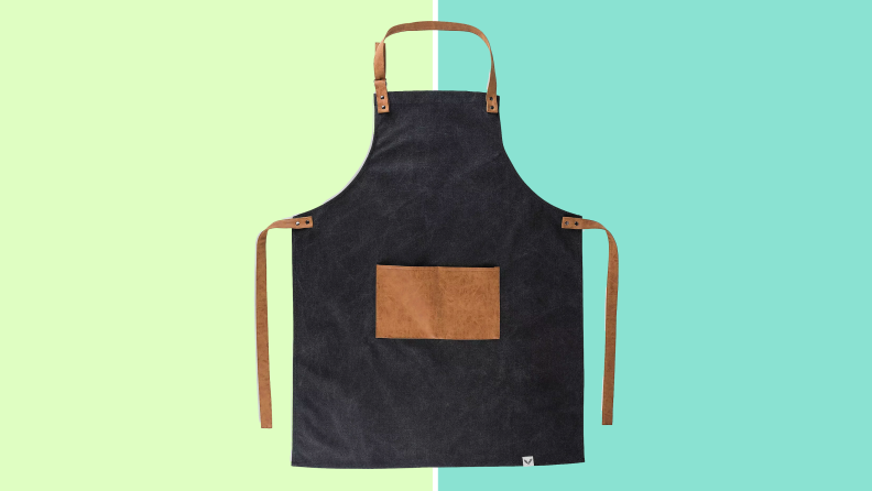 Grill apron on a blue and green background