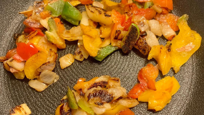 Sautéed veggies on a Circulon pan.