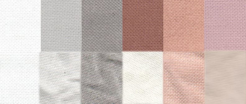 Before and after test stain results using the Normal cycle. From left to right: control, sweat, dirt, blood, cocoa, and red wine.