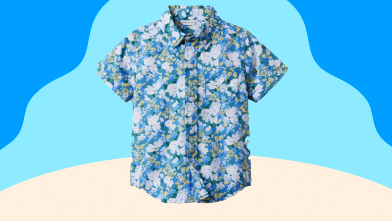 Blue floral printed children's button-up shirt