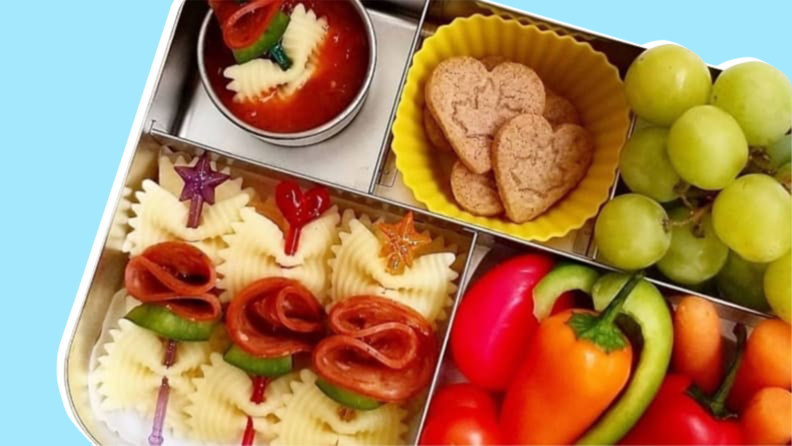 Pinwheel pastas in a kids' school lunch