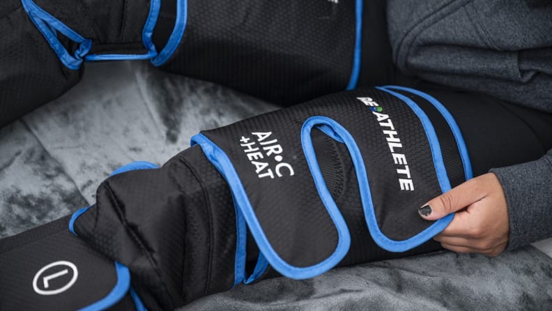 Image of the thigh velcro wrapping on compression massage boots