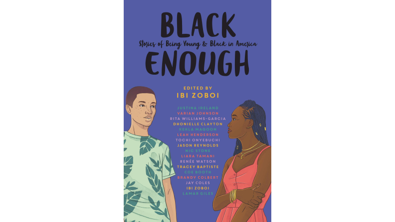 The cover of Black Enough showing two different young adults standing across from one another.