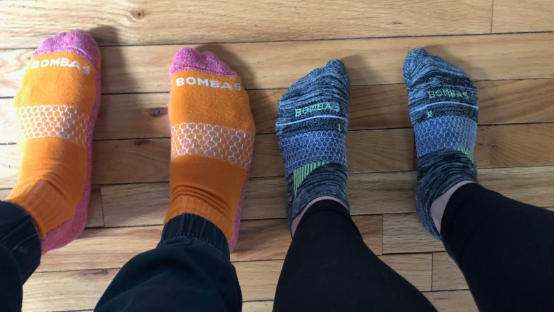 Feet with Bombas socks.