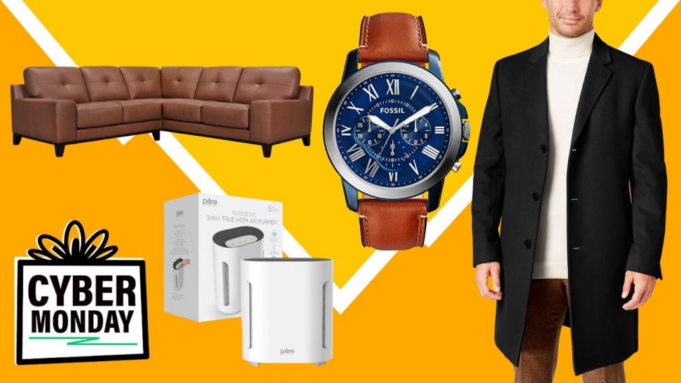 Collage of Macy's products from furniture, to watches, to air purifiers and men's jackets