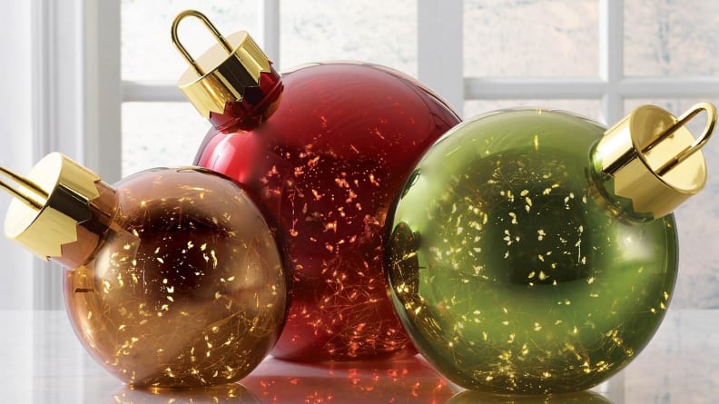 These oversized ornaments light up from the inside—how cool is that?