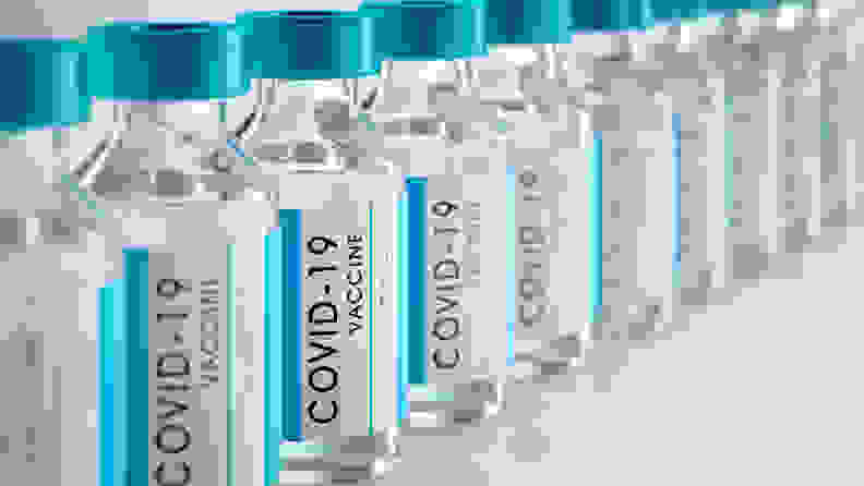 row of covid-19 vaccine vials