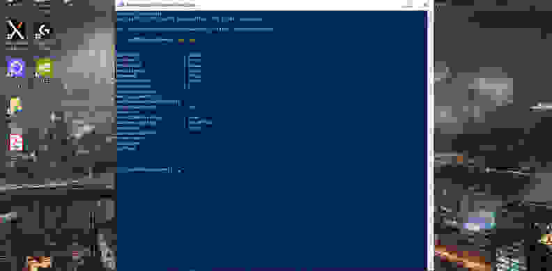 Screenshot of the PowerShell command window on Windows 10