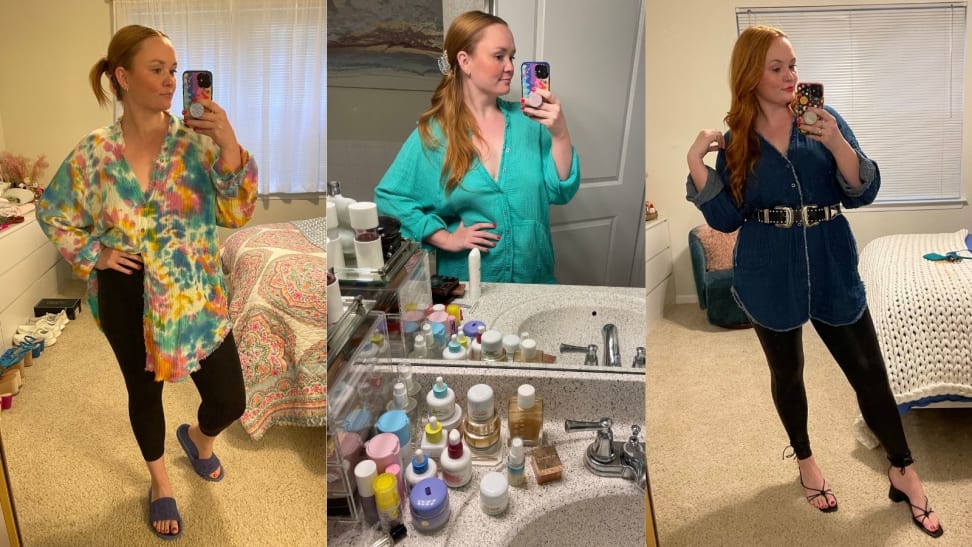 Left: Woman in tie-dye blouse; Middle: woman in teal blouse; Right: woman in denim blouse