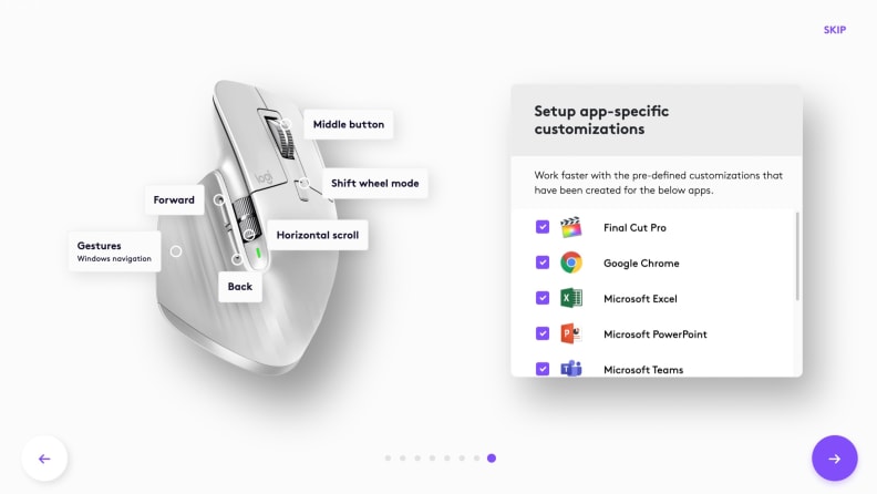 An interface to customize a Logitech computer mouse.