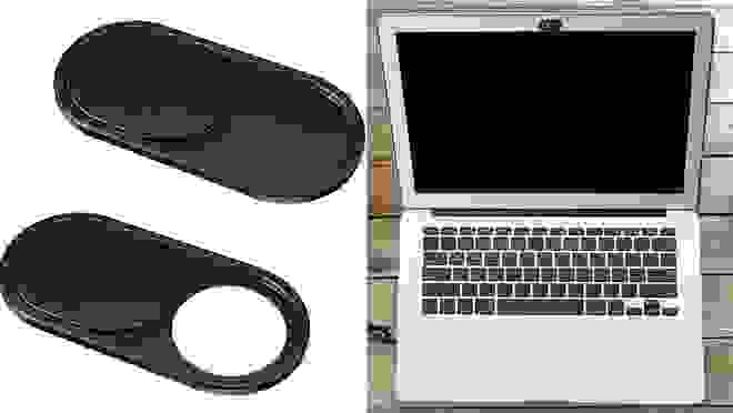 Sliding webcam cover over the camera of a laptop