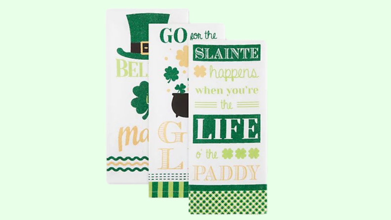 Three St. Patrick's Day themed hand towels.